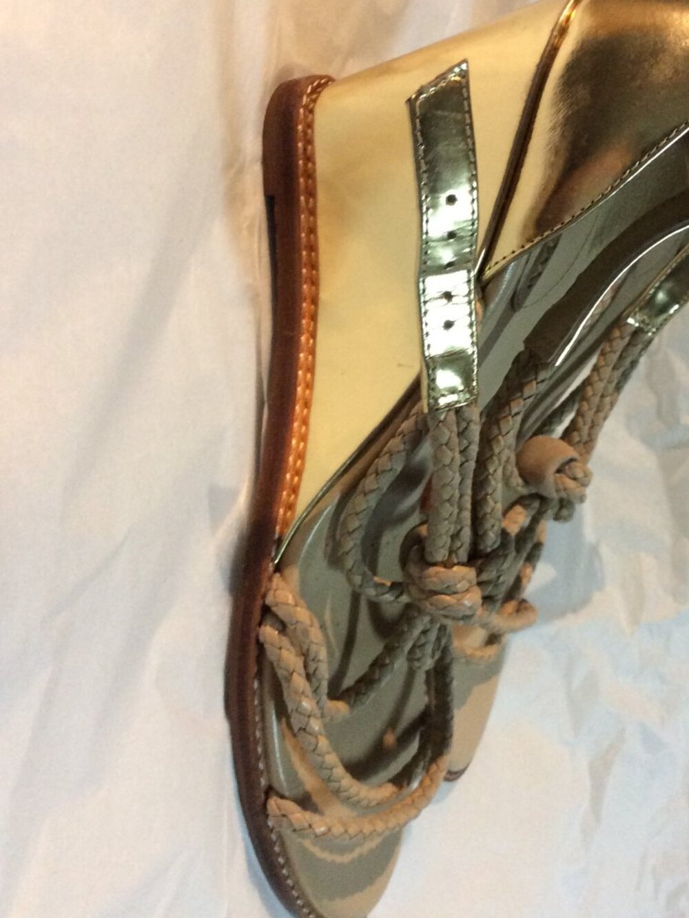 Cole Haan Gold Braided Wedge Sandals Size 7.5